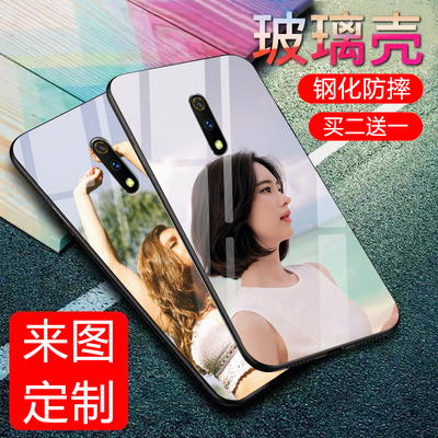 realmeX玻璃手机壳OPPO K3保护套抖音网红新款可爱创意男女款潮牌彩绘私人卡通情侣同款定制个性定制照片