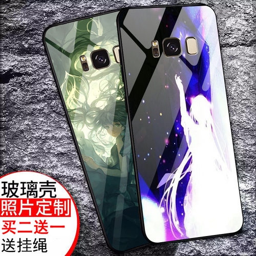 适用于三星S8 plus手机壳玻璃套全包防摔galaxyss8 plus创意保护套外壳图案清新彩绘潮牌新款可爱网红情侣