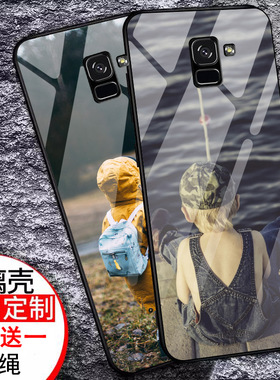 适用于三星GALAXY A8+2018手机壳男女款三星A8plus保护套玻璃壳套清新潮牌图案网红彩绘新款情侣可爱创意卡通