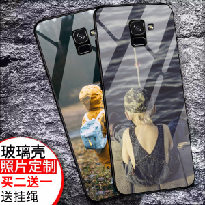 适用于三星GALAXY A8+2018手机壳男女款三星A8plus保护套玻璃壳套清新潮牌图案网红彩绘新款情侣可爱创意卡通