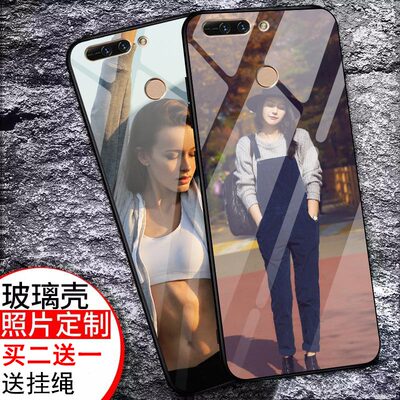 适用于华为荣耀v9玻璃手机壳v9保护套全包防摔软男女图定制玻璃壳潮清新情侣新卡通网红图案彩绘创意可爱潮牌