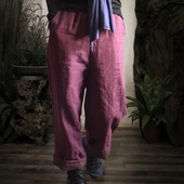 2020秋冬复古文艺亚麻松紧腰休闲保暖靴裤 女 禅意打座女夹棉棉裤