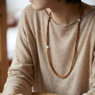 印度老山檀青海白玉项链文玩长款檀木手链