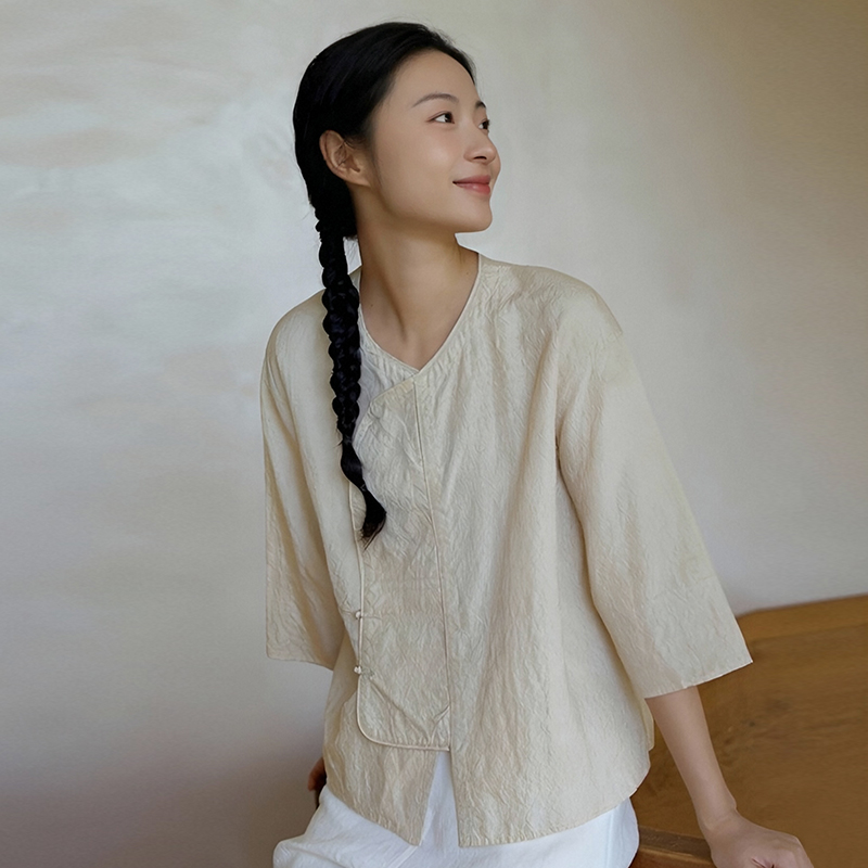 手工纺双宫柞蚕丝新中式衬衫