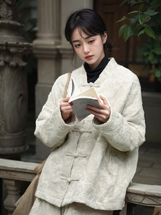 外套女 盘扣冬季 知笔墨原创设计新中式 国风刺绣亚麻棉服