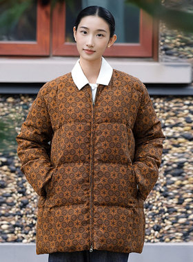 知笔墨桑蚕丝印花羽绒衣新中式文艺复古原创设计冬季