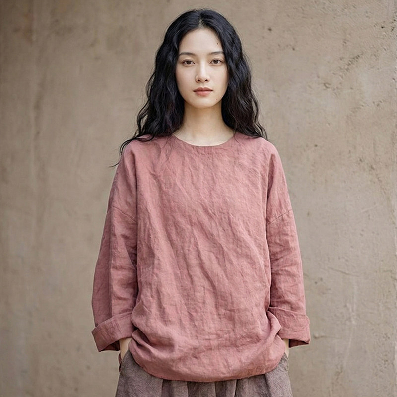 知笔墨2026夏新款苏木粉汉麻套头衫