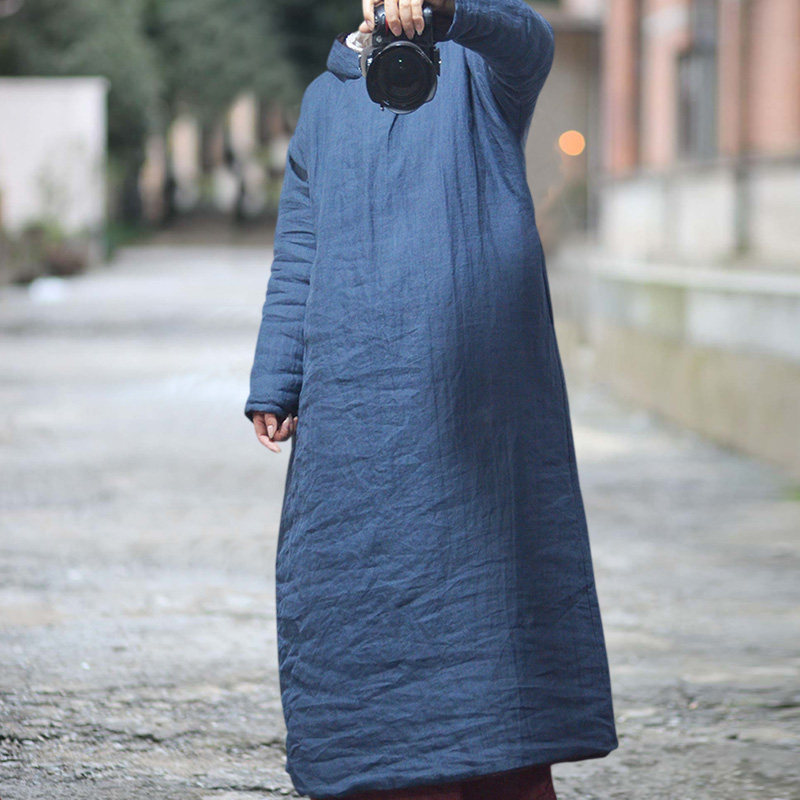 冬季秋冬复古做旧加厚连帽保暖加长款棉袍 大龄棉袄棉服棉衣女