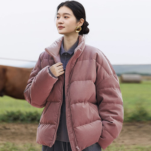 纯棉柔软保暖灯芯绒面包羽绒服