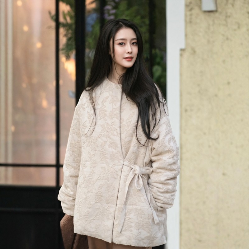 知笔墨棉麻夹棉中式斜襟圆领棉服 2025春季禅意绑带宽松短外套女,女装/女士精品,棉衣/棉服,淘宝优惠券,粉丝福利购,淘宝优惠卷