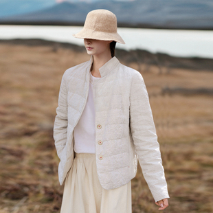 知笔墨冬季文艺雨露麻双面穿休闲西装式合身显瘦轻薄短款羽绒服女