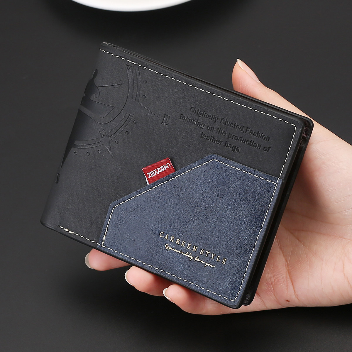 Carrken男士复古拼接短款钱包 青年时尚双折撞色钱夹多卡位潮皮夹,箱包皮具/热销女包/男包,钱包,淘宝优惠券,粉丝福利购,淘宝优惠卷