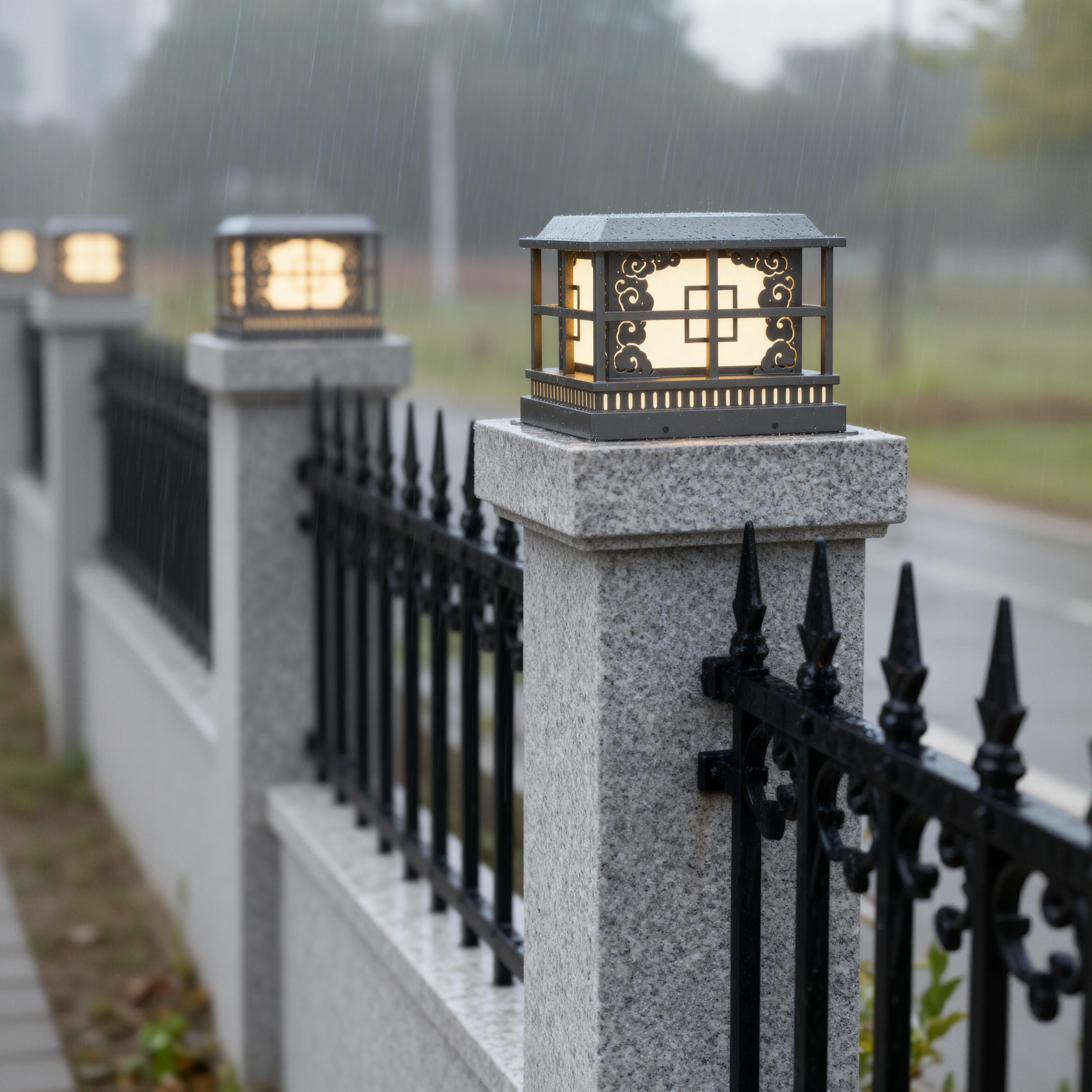 中式太阳能不锈钢防水柱头灯