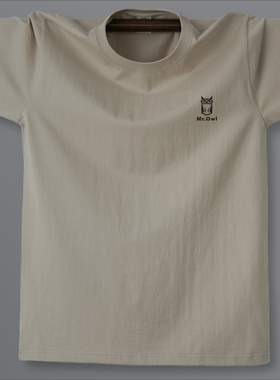 男款吸汗纯棉t恤 简约大方 宽松舒适不变形 圆领短袖 米色/猫头鹰