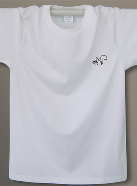 松鼠 原创设计休闲简约男款短袖T桖纯棉圆领创意印花青年欧美宽松