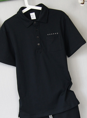 东部时间 短袖T恤男款带领T恤纯棉休闲翻领T恤短袖宽松男士夏季