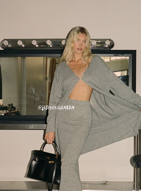 JYBF DESIGNER 折扣区 | 高级感优雅灰色V领宽松开衫半裙