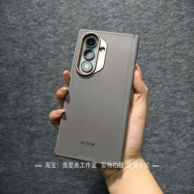 适用于三星ZFold7手机壳高品质素皮贴面高档zfod6带中轴保护ZFold5电镀镜框烫金logo时尚防摔pc硬壳防指纹潮
