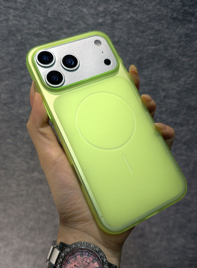 荧光绿磨砂半透适用苹果17promax超轻薄柔影PC金属配色按键iPhone16/15/14plus情侣款简约风全包防摔防磨