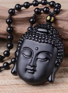 天然水晶冰种黑曜石如来佛头吊坠释迦摩尼大佛冰晶项链男 女项链