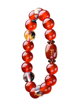 本命年三合六合黑曜石红玛瑙手链