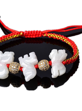 2026年本命年翡翠转运珠三合通宝吉贵宏神将红绳手链生肖属马兔牛