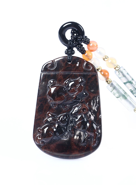 天然红竹石亥卯未金丝项链吊坠