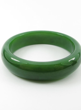 玉器和田羊脂玉手镯碧玉手镯扁圆形手镯玉镯子菠菜绿53.6