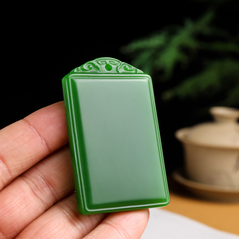 新疆和田玉碧玉平安无事牌吊坠男款碧玉方牌吊坠碧玉平安牌吊坠男