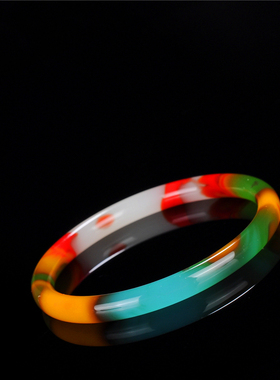 玉器玉器玉手镯 七彩玉手镯玛瑙手镯和田玉金丝玉彩玉手镯圆条