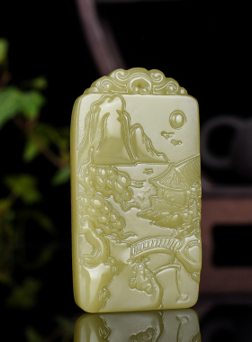 玉器新疆和田玉山水玉牌吊坠风景牌无事牌大好河山玉牌