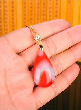 玉器玉器新疆和田玉红玉白玉吊坠女款925银镶嵌水滴吊坠挂件玉