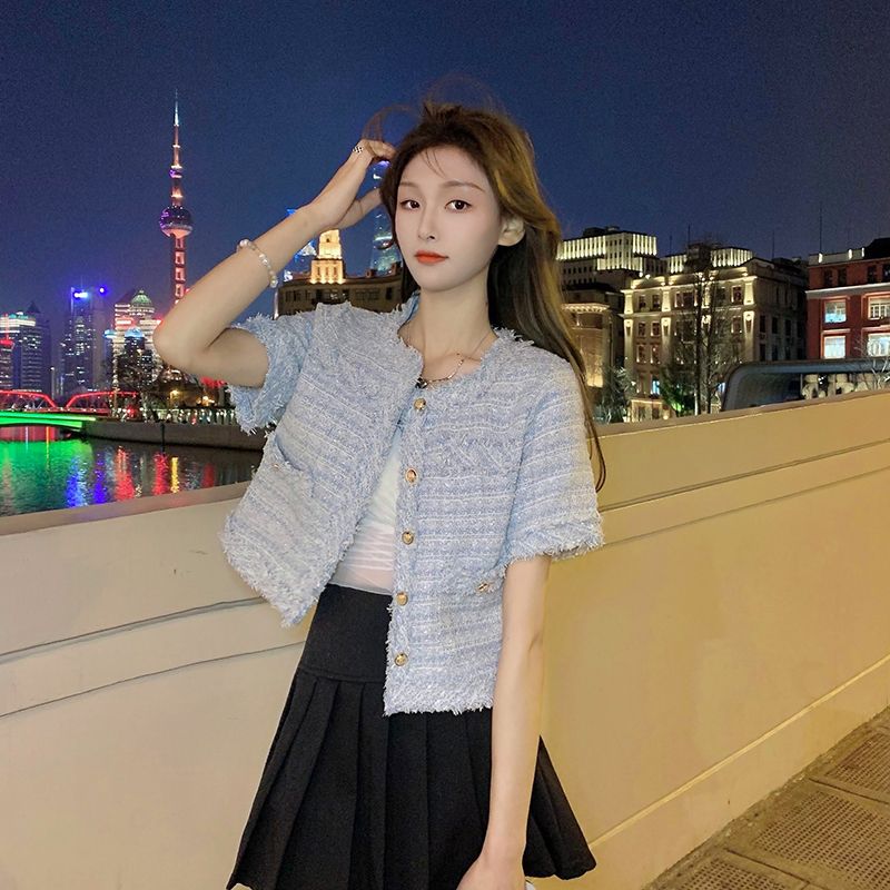 夏装财阀千金小姐粗花呢小香风高级设计感气质名媛短款上衣外套女