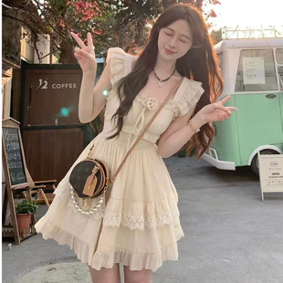 富家千金连衣裙白色初恋小飞袖仙女裙春夏纯欲芭蕾裙蓬蓬裙蛋糕裙