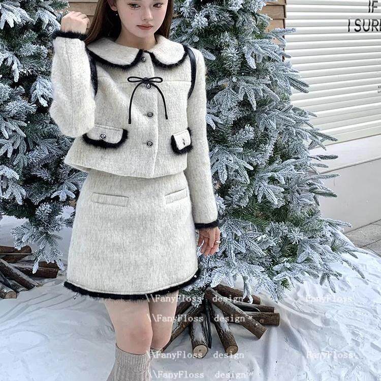 小香风短款气质套装女秋冬设计感名媛风洋气加棉羊毛呢短裙两件套