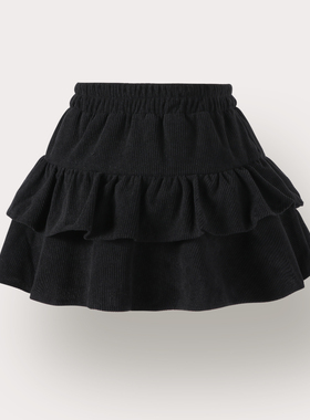 女童黑色灯芯绒蛋糕裙春秋季蓬蓬裙百搭中高腰显瘦a字短裙半身裙