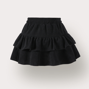 女童黑色灯芯绒蛋糕裙冬春季蓬蓬裙百搭中高腰显瘦a字短裙半身裙
