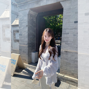 萌萌Ja 铃兰捕手 治愈软糯羊毛镂空纹理针织系带开衫 背心两件套