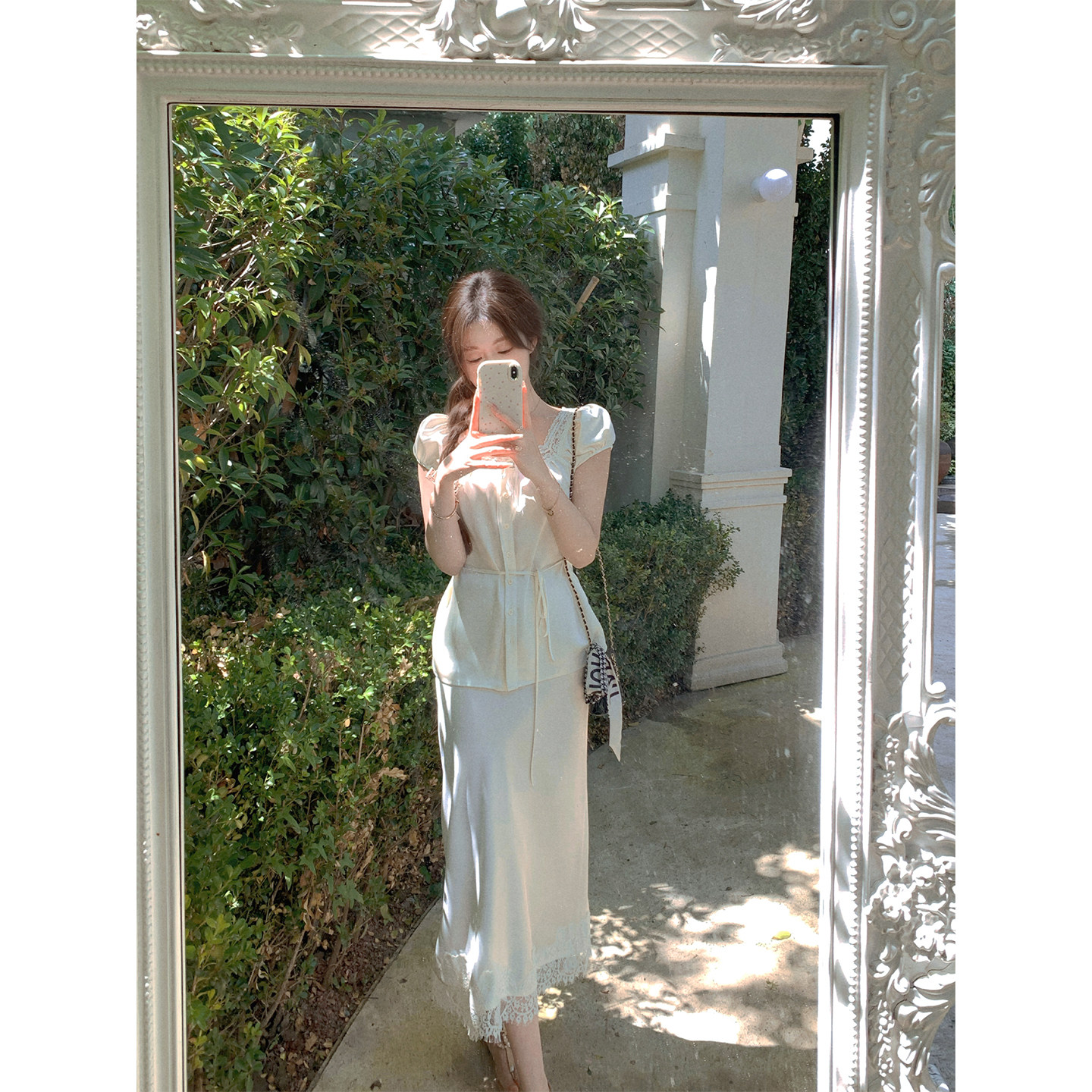 萌萌Ja 琉光挚爱~两色系带套装优雅气质上衣缎面短袖半身裙长裙女,女装/女士精品,时尚套装,淘宝优惠券,粉丝福利购,淘宝优惠卷