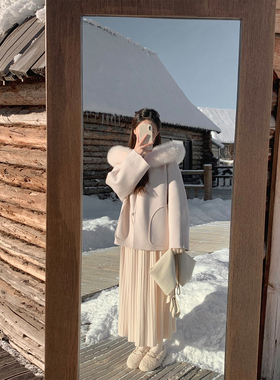 萌萌Ja 迷迭旋律~两色气质温柔半身裙松紧高腰显瘦A字百褶裙长裙