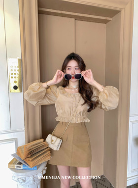 萌萌Ja」不动声色的好看～简约风奶油卡其色半裙假口袋A字裙