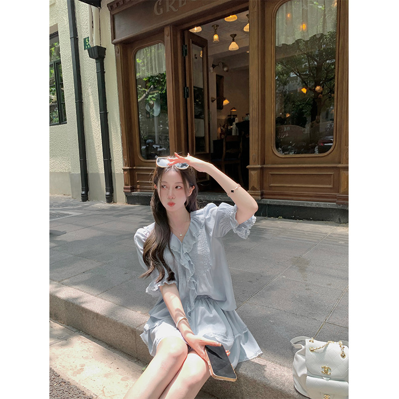 萌萌Ja上衣半裙套装天丝花边浪漫