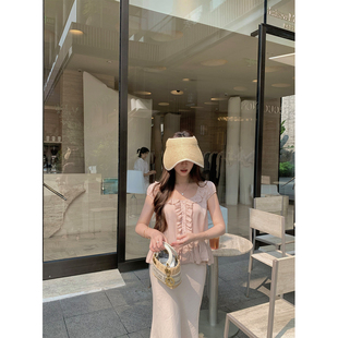 萌萌Ja 雾薄甜心~粉色天丝浪漫休闲T恤显瘦荷叶边短袖设计感上衣