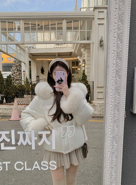 萌萌Ja 白丁朗姆 90白鸭绒白色可拆卸狐狸毛领袖口毛羽绒服外套冬