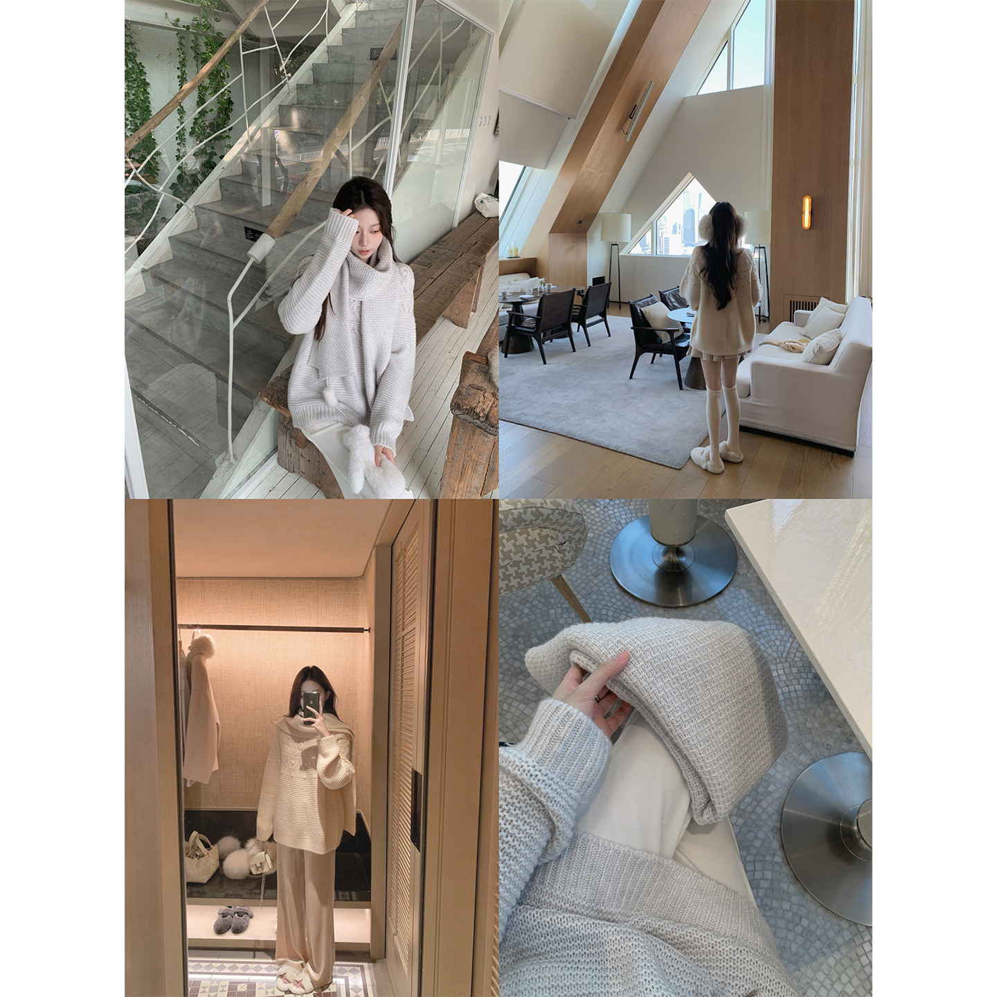 萌萌Ja钩花天丝羊绒针织毛衣