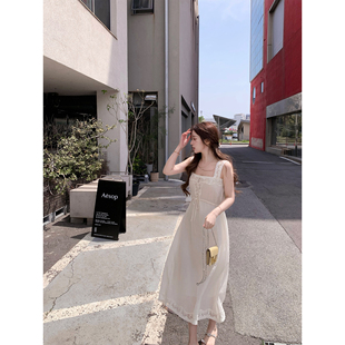 萌萌Ja 挚爱旧情书~气质白色连衣裙天丝亚麻蕾丝背心上衣韩系长裙