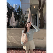 温柔奶欲V领蝴蝶结绑带麻花针织开衫 萌萌Ja 冰岛蓝钻 溪水蓝上衣