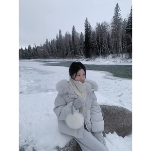 萌萌Ja 清冷气质新国标90白鸭绒羽绒服真狐狸毛领上衣外套 月光蓝