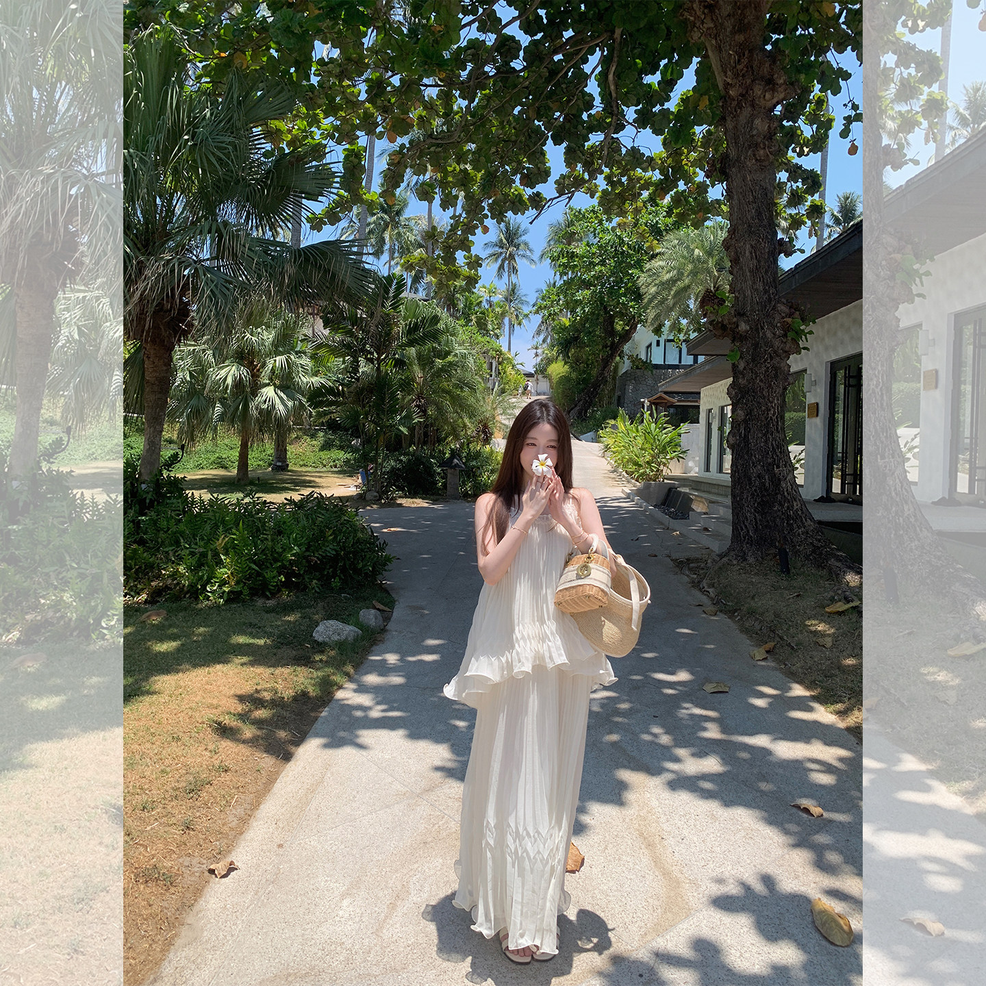 萌萌Ja 西西里晚风~法式气质压褶吊带氛围感飘逸长裙度假风两件套