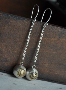 北桑原创设计2019新品s925银镶嵌黄铜小纂喜乐平安铃铛长耳环女